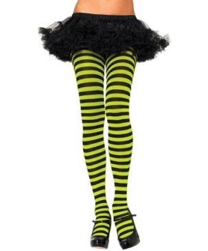 Black Neon Green Striped Tights Adult Halloween Accessory, 1 Size, Standard (6-12)